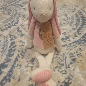 Pink and Cream Linen Plush Bunny